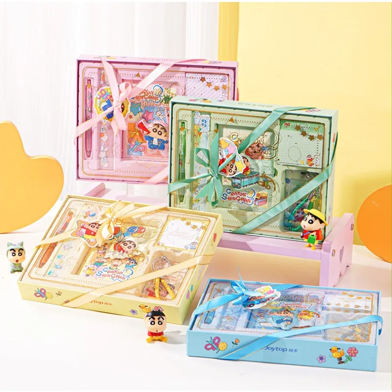 New Kawaii Shin Chan Stationery Set Students Girls Boys Anime Press Pen Ruler Notebook Card Holder Sticky Note Children Gift Toy