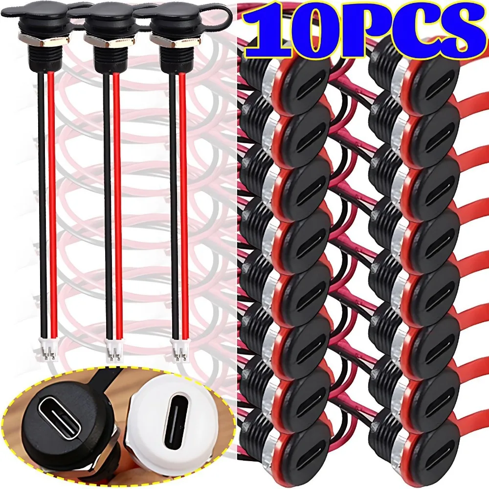 

Flush Mount USB Type C Waterproof Receptacle 5V 3A Female Socket Pigtail 2 Pin Power Connector Retrofit Auto RV Marine Car Parts