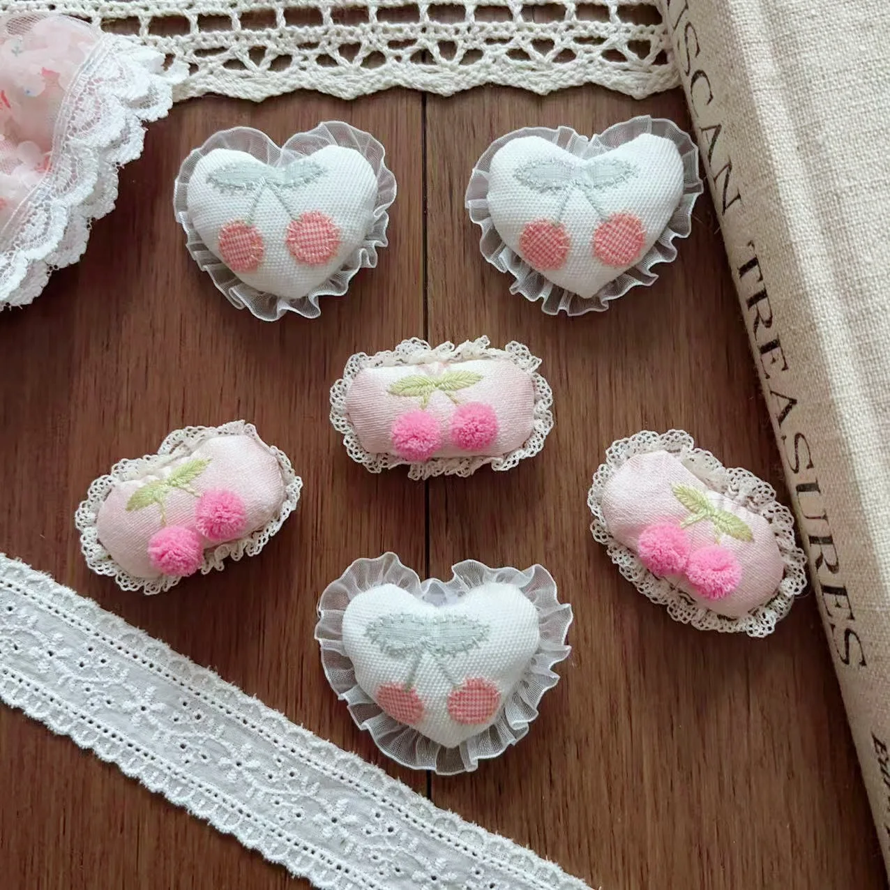 Handmade Country Style Lace Cherry Brooch Hair Accessory DIY Craft for Kids Shoes Socks Bag Hat Clothing Decoration High Quality