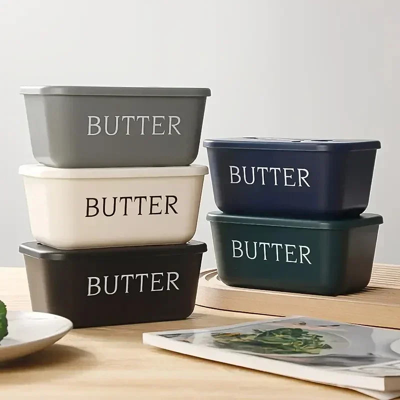 Multicoloured Butter Box Refrigerator Box with Knife Ceramic Rectangular Butter Dish with Lid Butter Box Storage