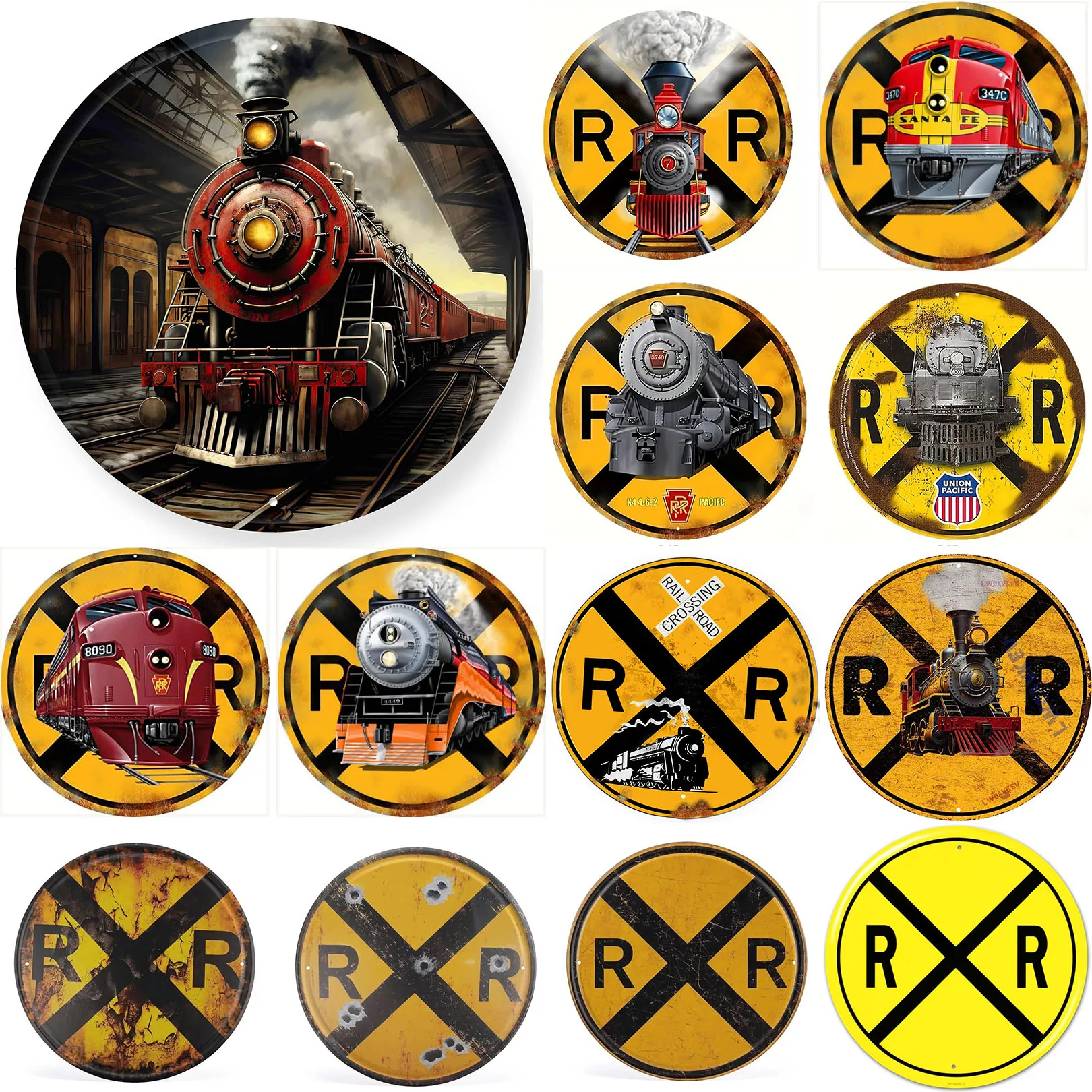 Cartel de chapa de Metal redondo de tren ferroviario Retro Vintage, decoración rústica, carteles artísticos de pared, pintura divertida de hierro para el hogar, Bar, Pub, cafetería, garaje