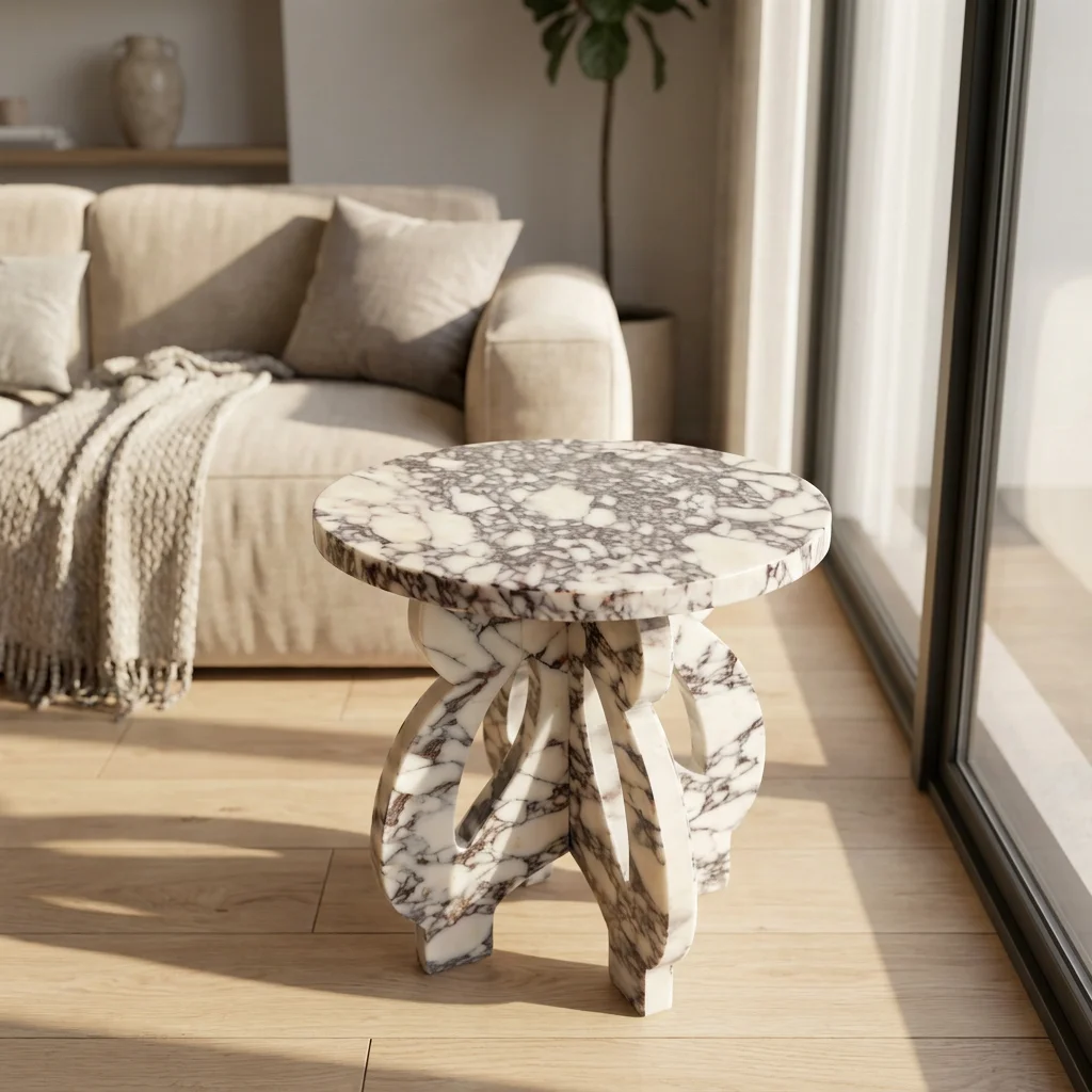 Mesa Auxiliar de Mármol Calacatta Viola Natural de 275*275*315mm y 10KG, Disponible para Entrega Inmediata