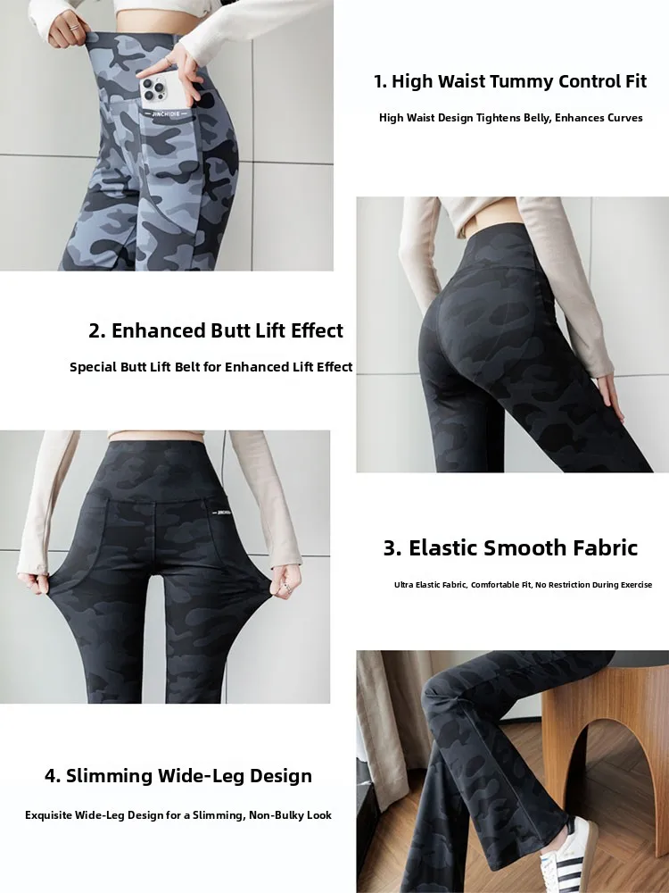 American Sle Camouflage High Waist Damen Yogahose Fitn Tummy Control Butt Lifting Arkskin Hose Double ket