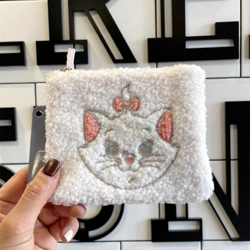 Nueva bolsa de almacenamiento de felpa de dibujos animados de Disney Marie Cat, monedero bonito, bolsa de lápiz labial, bolsa de maquillaje de un solo lado para niña, regalo de cumpleaños para amigo