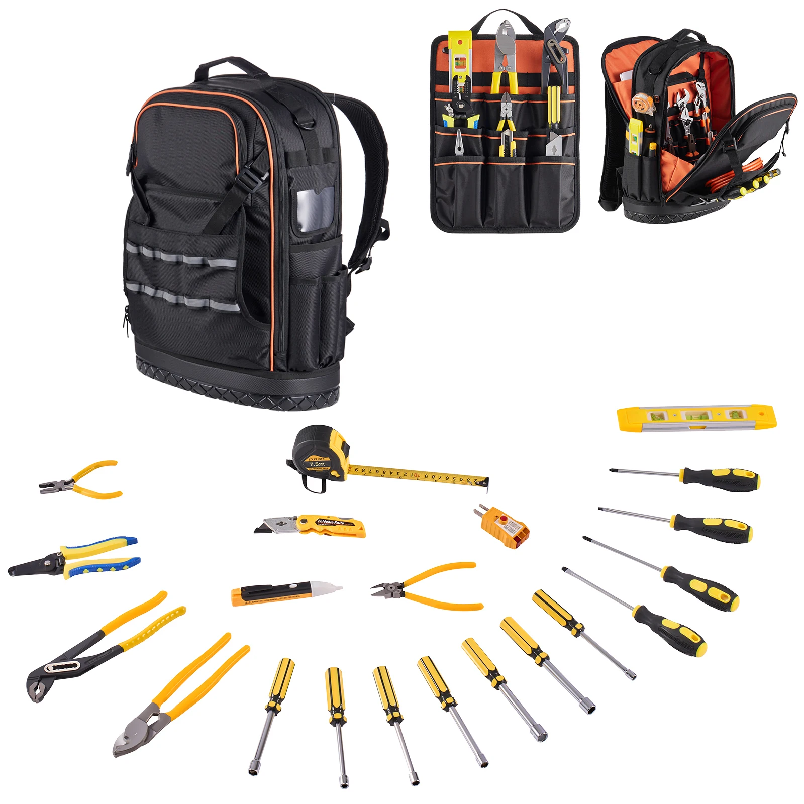 

SucceBuy 65 Pockets Tool Backpack with Tools & Molded Base Electrician Repairman HVAC Techs Tools Storage Organizer Work Bags