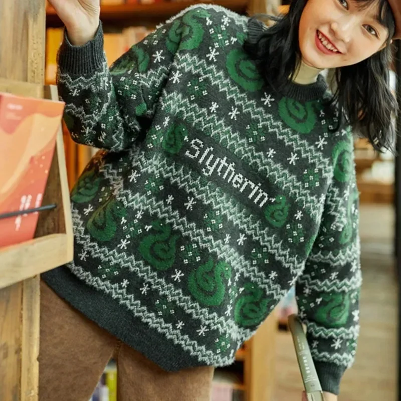 Women's round neck Christmas sweater pullover sweater personality temperament commuting loose striped slim sweater top sweater