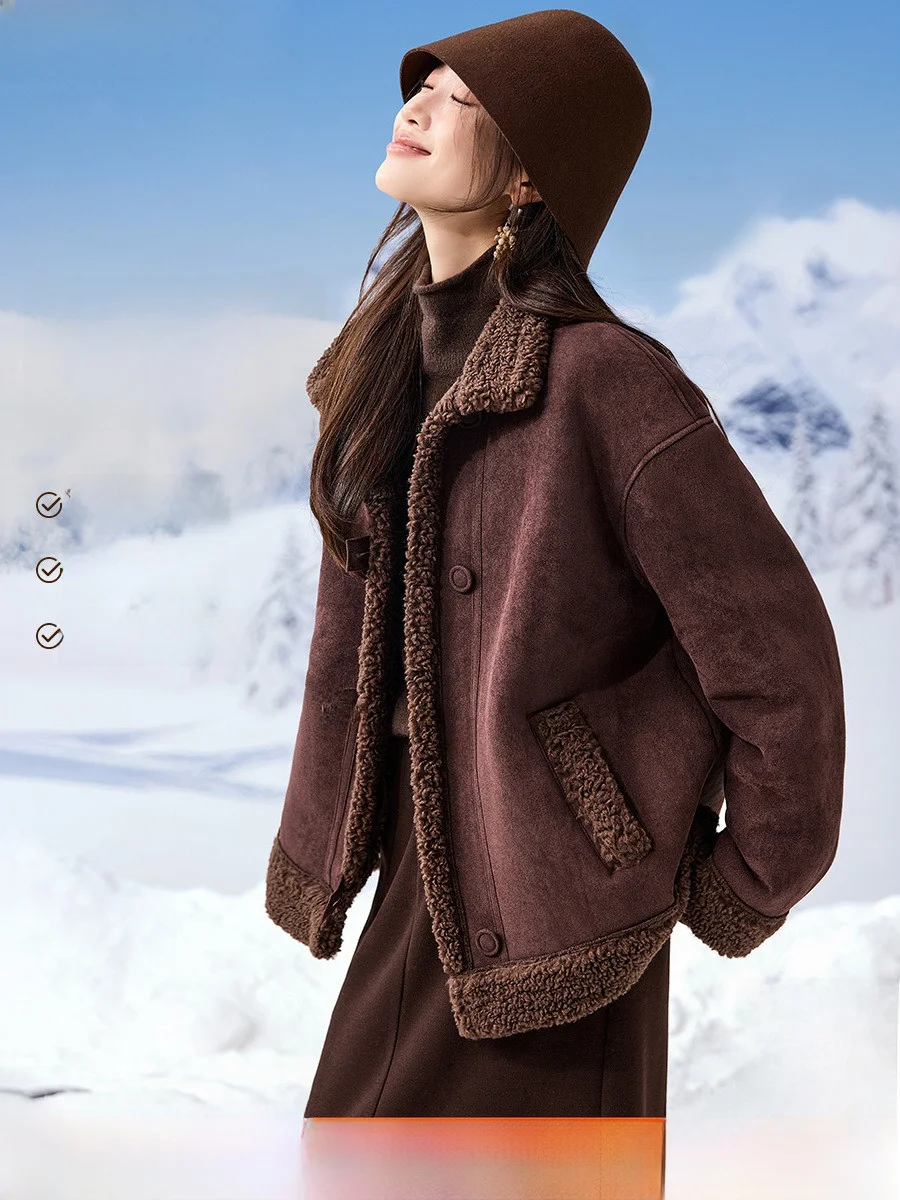 

Теплая куртка с мехом ягненка, воротник-стойка, мотоциклетная ветрозащитная женская верхняя одежда, пальто на зиму