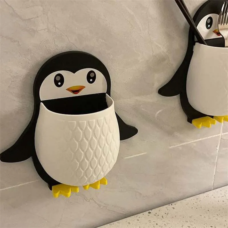 Cartoon Penguin Shelf Makeup Tools Organizer Dormitory Bathroom Toothbrush Storage Bedside Cell Phone Wall-mounted