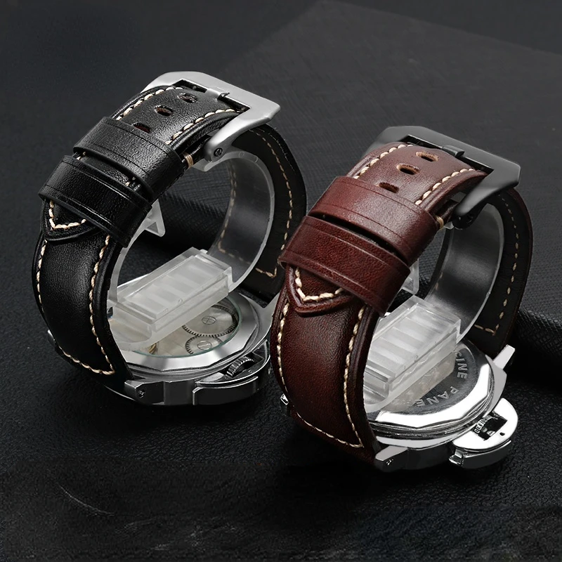 Genuine Leather Watch Strap for Panerai Citizen Casio Police Vintage Male Soft Comfortable Watch Band Accessories 22mm 24mm 26mm