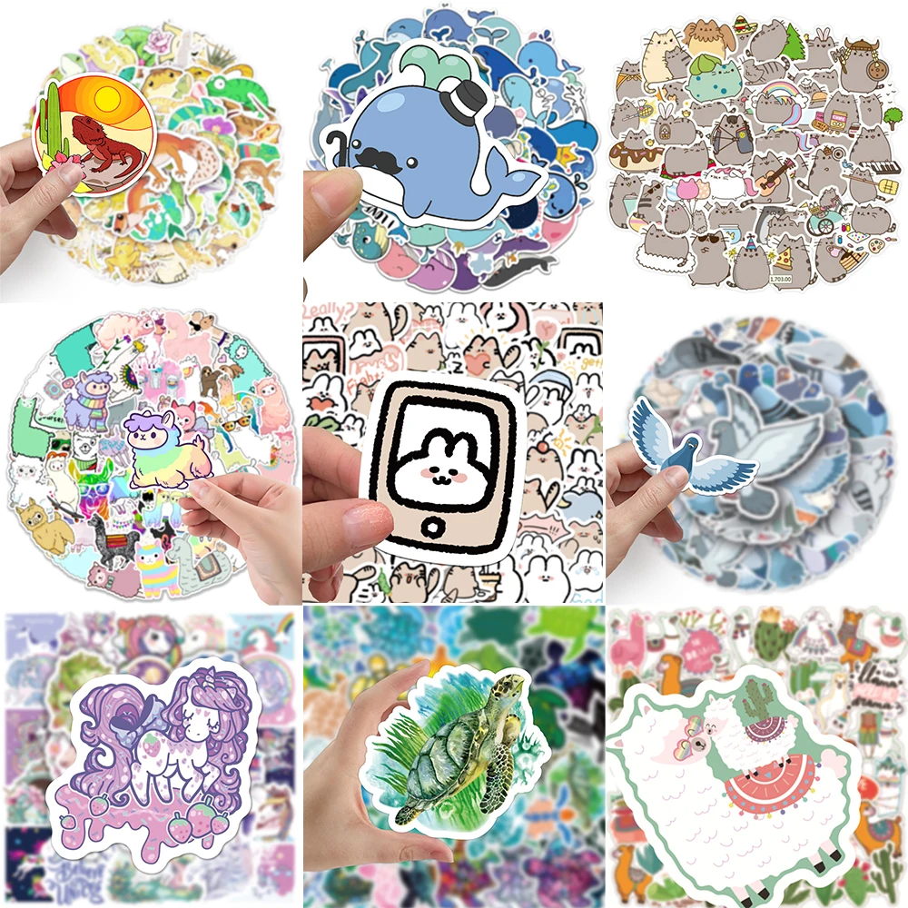 10/30/50PCS Cute Cartoon Animal Stickers Creative Alpaca Cactus Graffiti Notebook Laptop Luggage Helmet DIY Decoration Wholesale