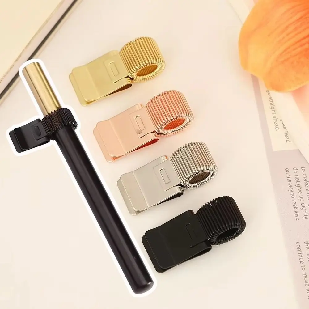Metal Pen Loop Holder Multi-functional Fixed Stationery Spring Pen Clip Secure Grip Anti-lost Pencil Holder Stationery Supplies