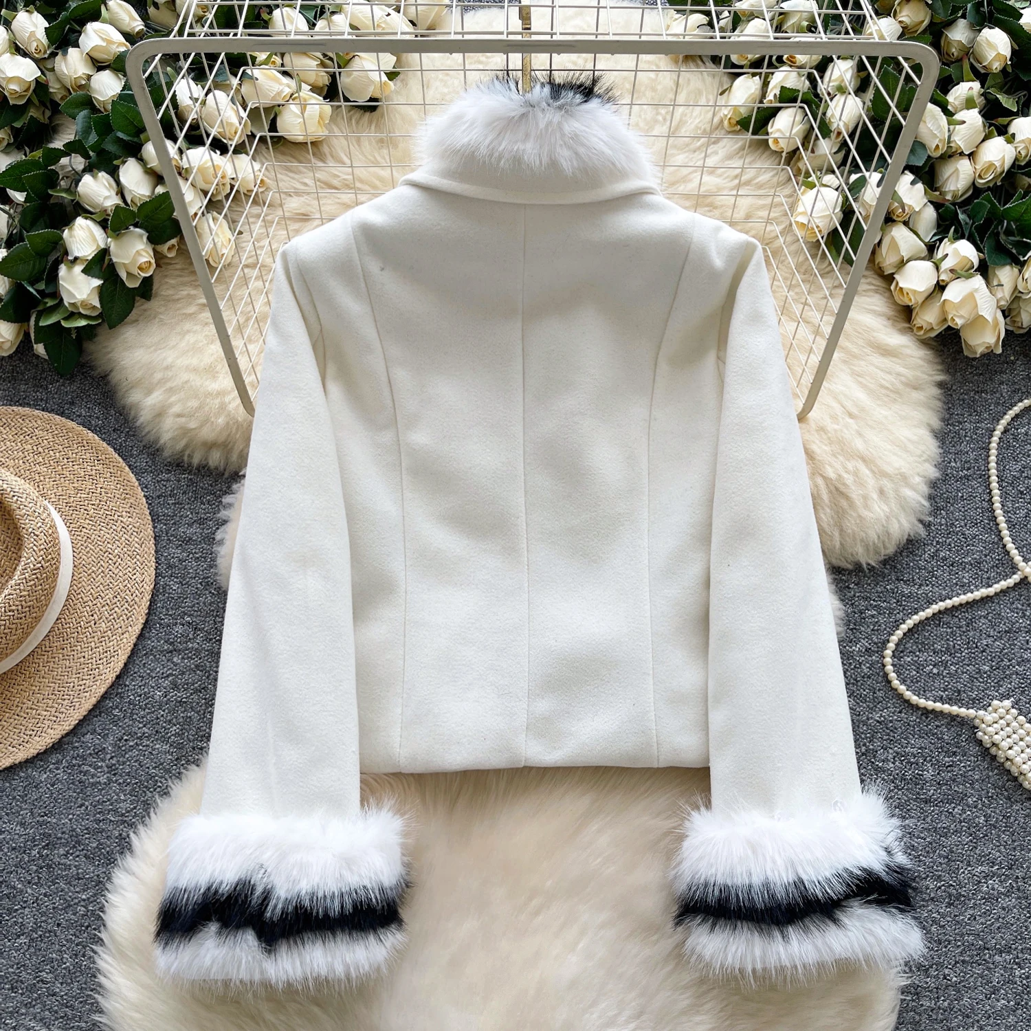 سيدة الشتاء فو الفراء كم معطف جاكيتات المرأة العصرية جيب المرقعة المحاصيل القمم الإناث الدافئة مهرجان عشاء مأدبة معطف الحفلات #2