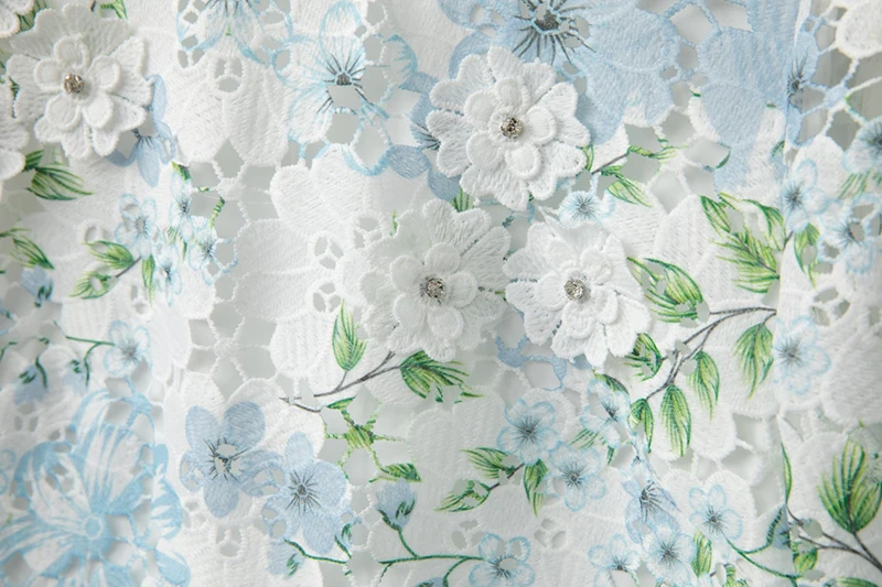 MIUXIMAO 2025 mode été broderie robes vert 3D robe florale a-ligne bleu court diamants robe femmes Vestides