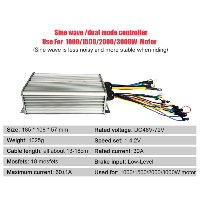 For 48V/52V/60V/72V JN-60A Dual-Mode 18-Tube Sine Wave Controller E-Bike Motor Controller Electric Bicycle Accessories