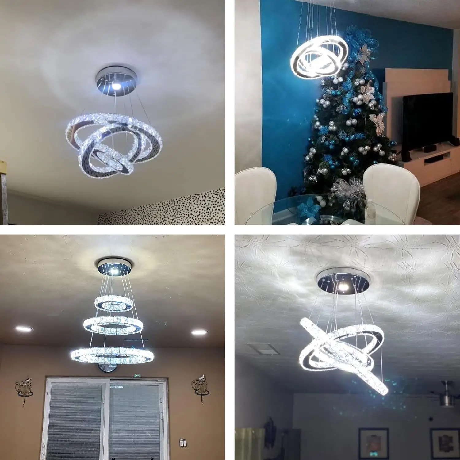 LED Chandeliers Modern Ceiling Light Fixture 3 Rings Adjustable Stainless Steel Pendant Light Chandelier for Bedrooms Living Roo