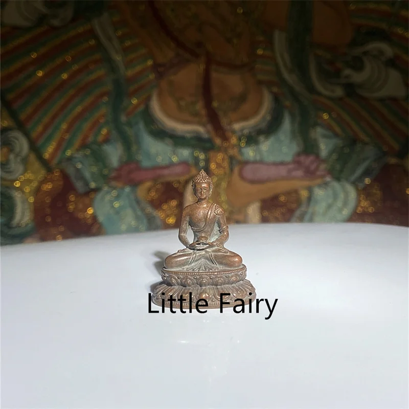 Pequeña estatua de Buda de rey de la medicina tibetana antigua, adorno de escritorio, artesanías de adorno para el hogar en Miniatura de Metal