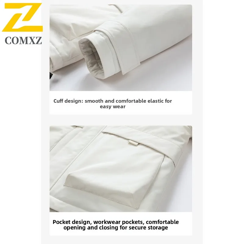 COMXZ Men Down Jacket 2025 Comfort Outdoor Travel Windproof Warm Parka Lightweight Stand Collar Cold Resistant Winter Coat