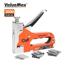 Valuemax construção grampeador resistente 3-em-1 pistola de unhas manual com 3000 grampos estofamento grampeador para móveis de madeira casa diy