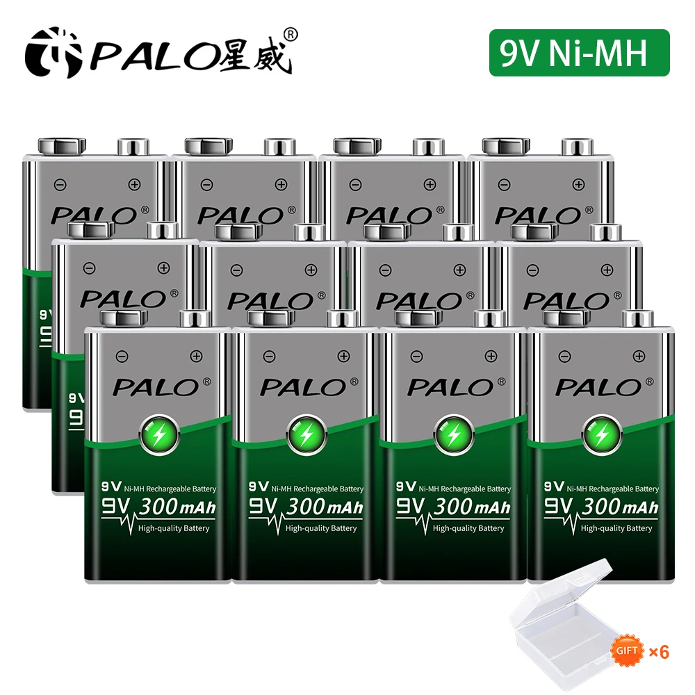 

PALO 12pcs 9V Rechargeable Battery 300mAh 6F22 9v nimh NI-MH Batteries for Multimeter Microphone Toy Remote Control KTV