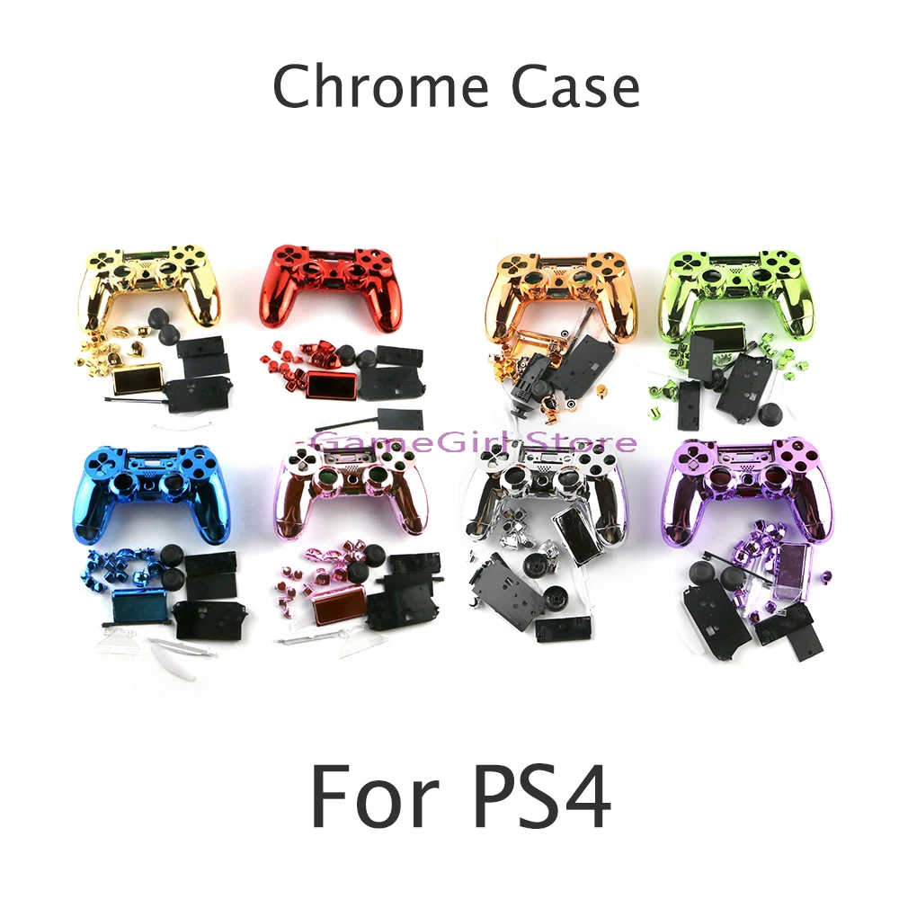 8Sets Full Set of Chrome Housing Shell Wireless Case with Button For PlayStation 4 PS4 Jds001 010 Controller Replacement Kit