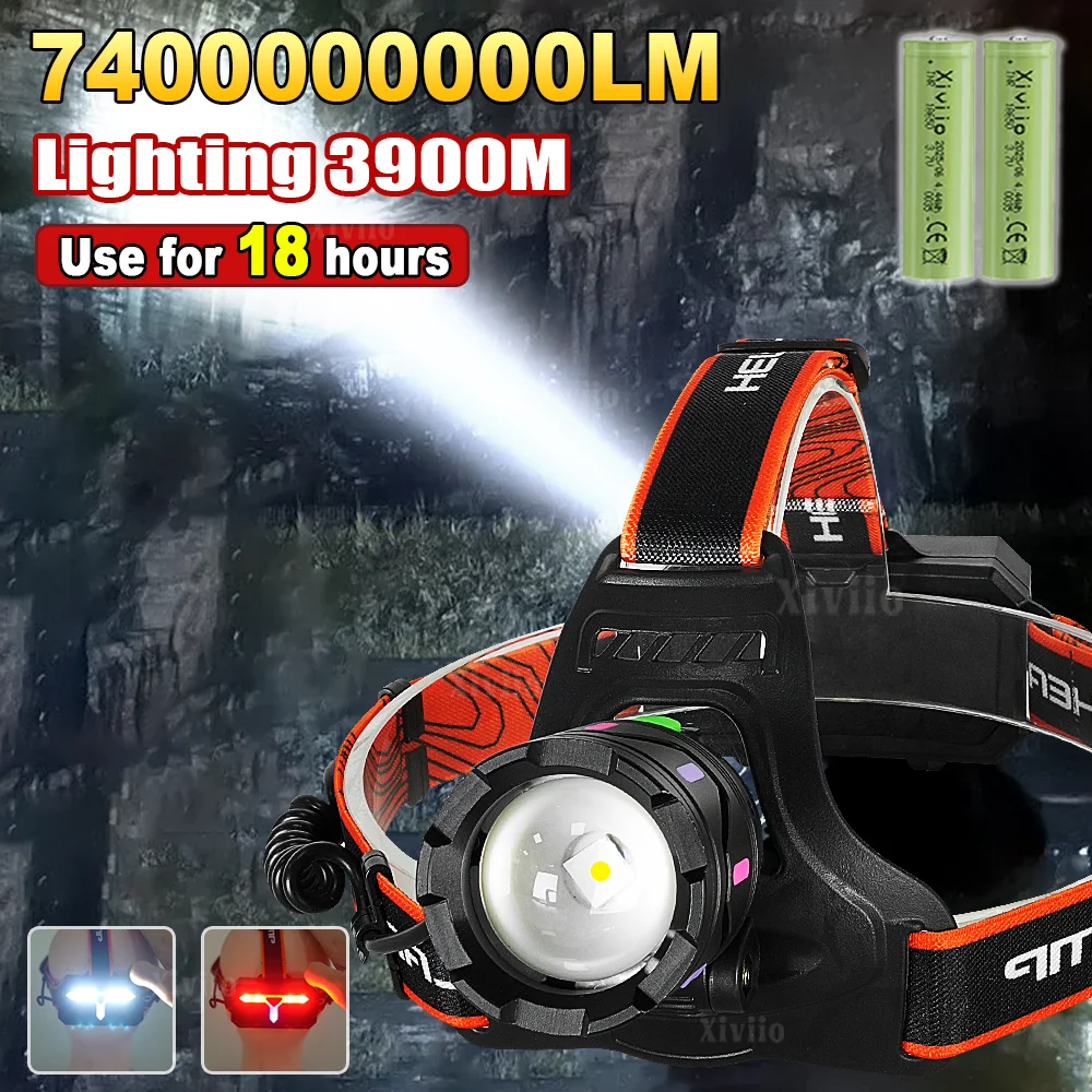 

Сверхяркий светодиодный налобный фонарь 7400000LM, сверхмощный, дальнобойный, перезаряжаемый, с COB-подсветкой, для кемпинга и экстренных ситуаций,фонарь налобный фонарь аккумуляторный,налобный фонарь 18650