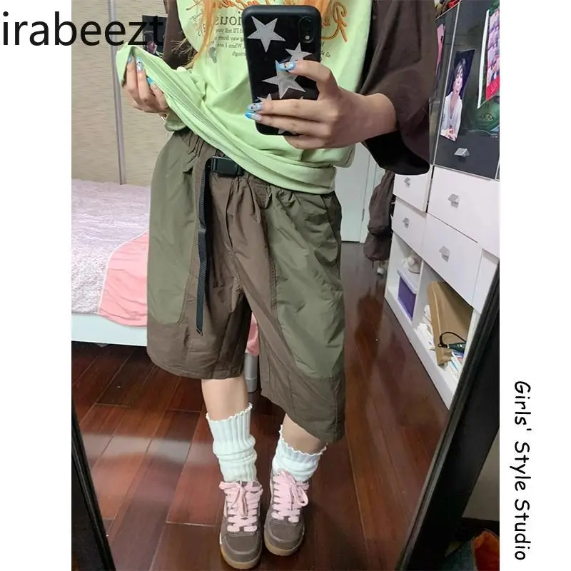 

2024 Summer New Cargo Shorts Women's Japanese Retro Loose Casual Trend Straight Leg Quick Dry Knee Length Pants