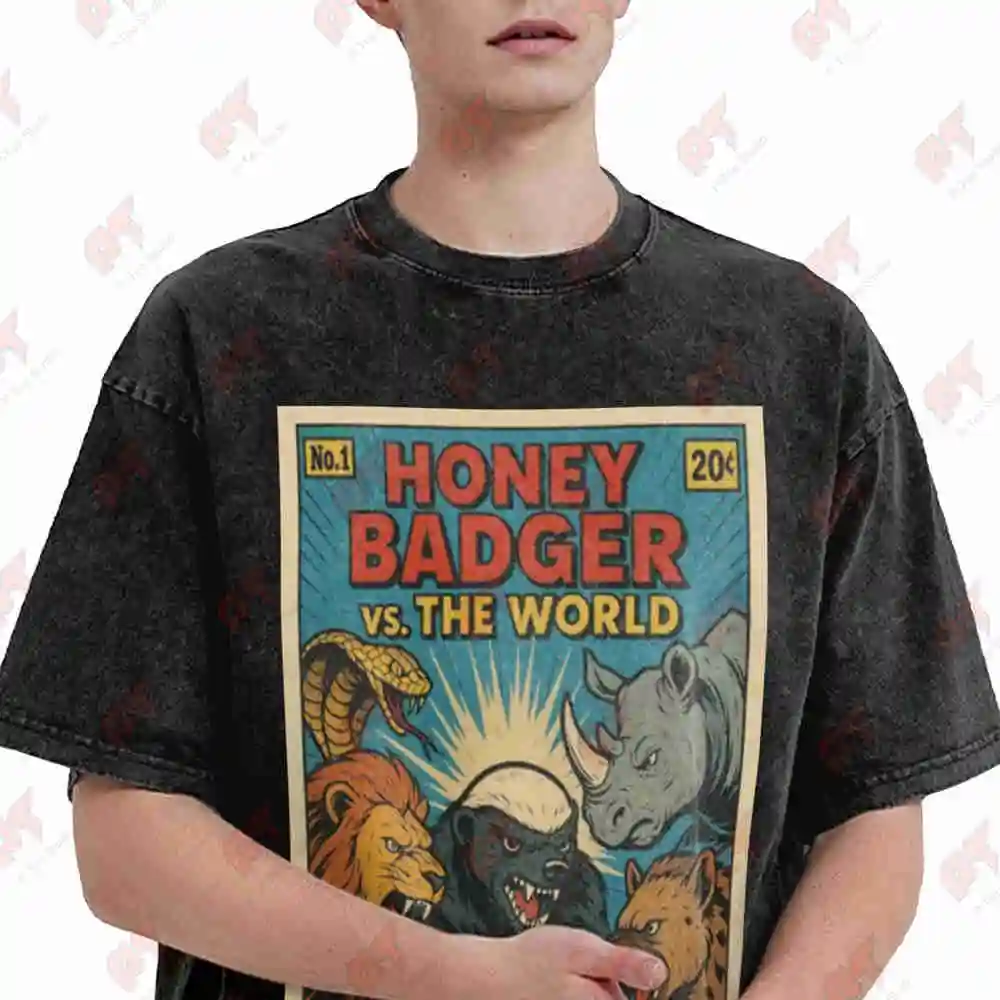 Funny Honey Badger Vs The World No Mercy Edition Vintage Washed Tee Pure Cotton T-Shirt