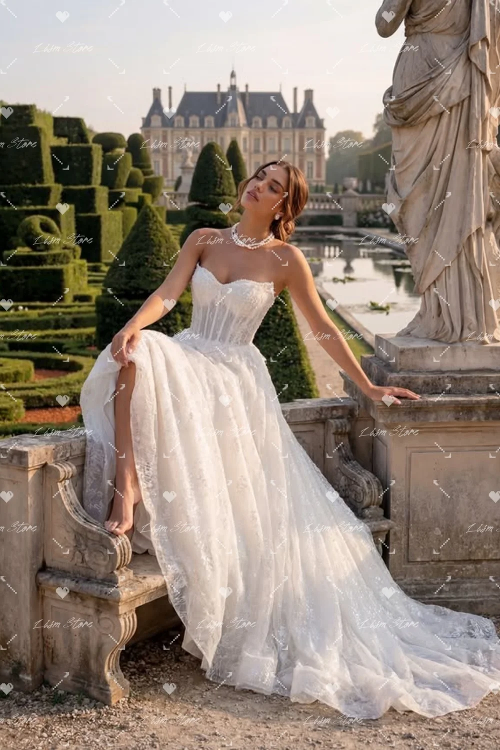 Lism Elegant Sleeveless Sweetheart Collar Wedding Dress A-line Sweep Train Corset Lace Robe De Mariée Vestidos De Novia Customiz