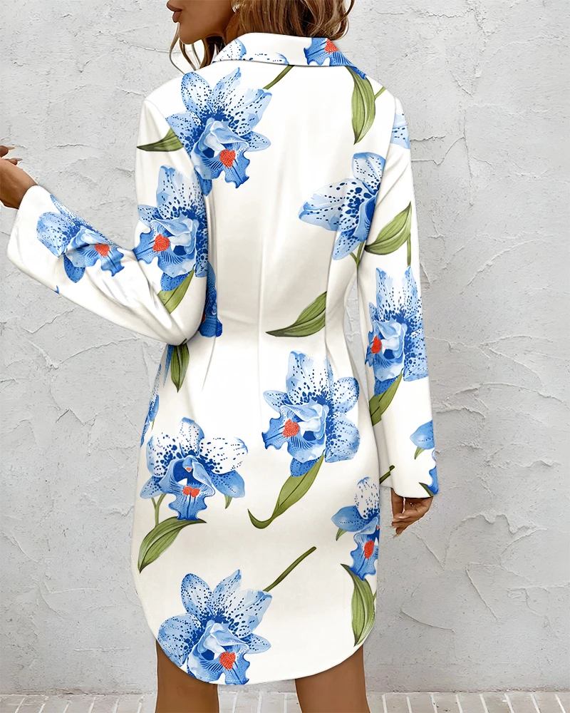 

2025 Women's Fashion Spring and Summer Latest Hot Selling Dresses Elegant Floral Print Turn-Down Collar Long Sleeve Shirt Dress