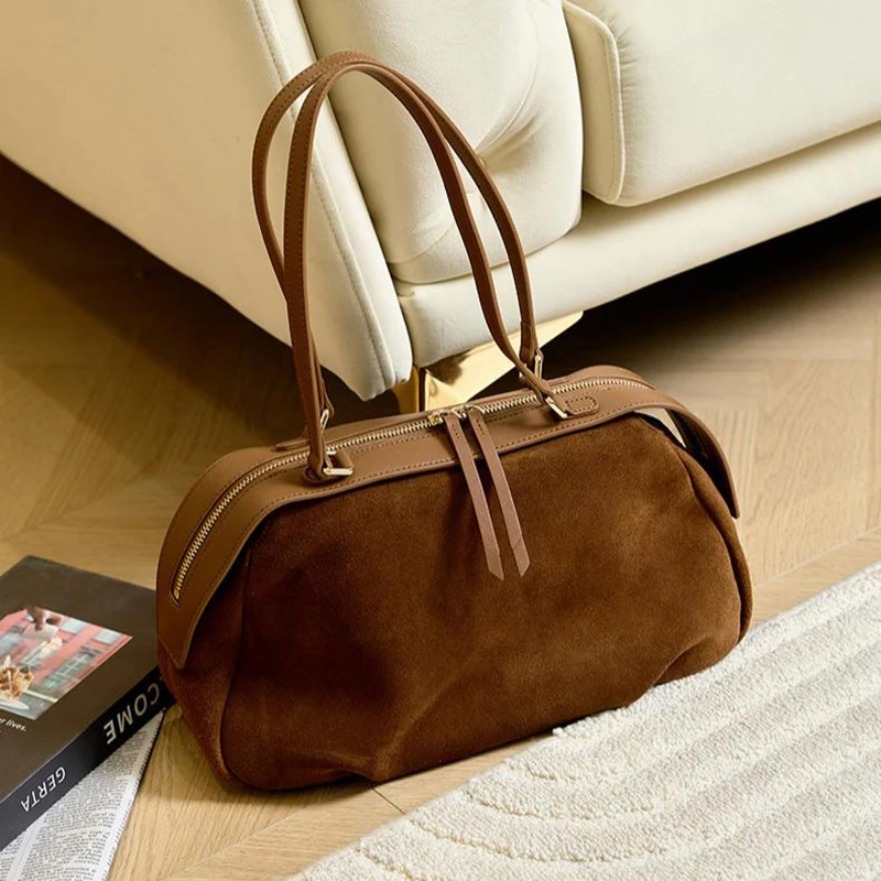 

Женская сумка из матовой воловьей кожи, японский нишевый дизайн, натуральная кожа, роскошная простая сумка на плечо, винтажная лоскутная сумка через плечо