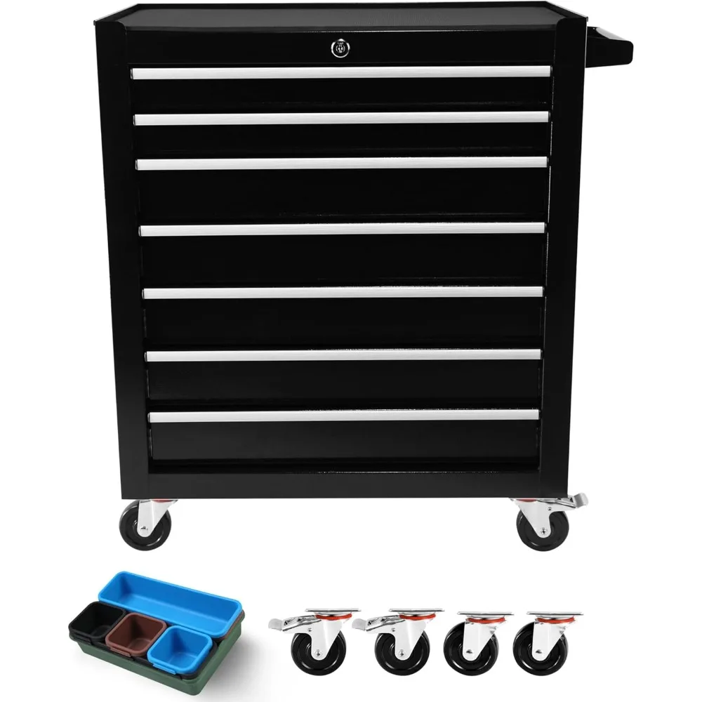 

Tool Chest with 7 Drawers, Tool Cart with 7 Organizer Tray Divider Set & Wheels, Rolling Tool Box Organizer for Garage, Workshop