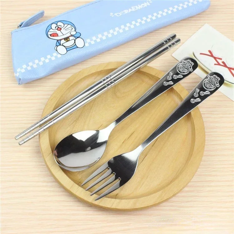 Sanrio Peripheral Cute HelloKittys Kids Tableware Set Anime Cartoon Baby Meal Metal Spoon Fork Chopsticks Kawaii Tableware Gift