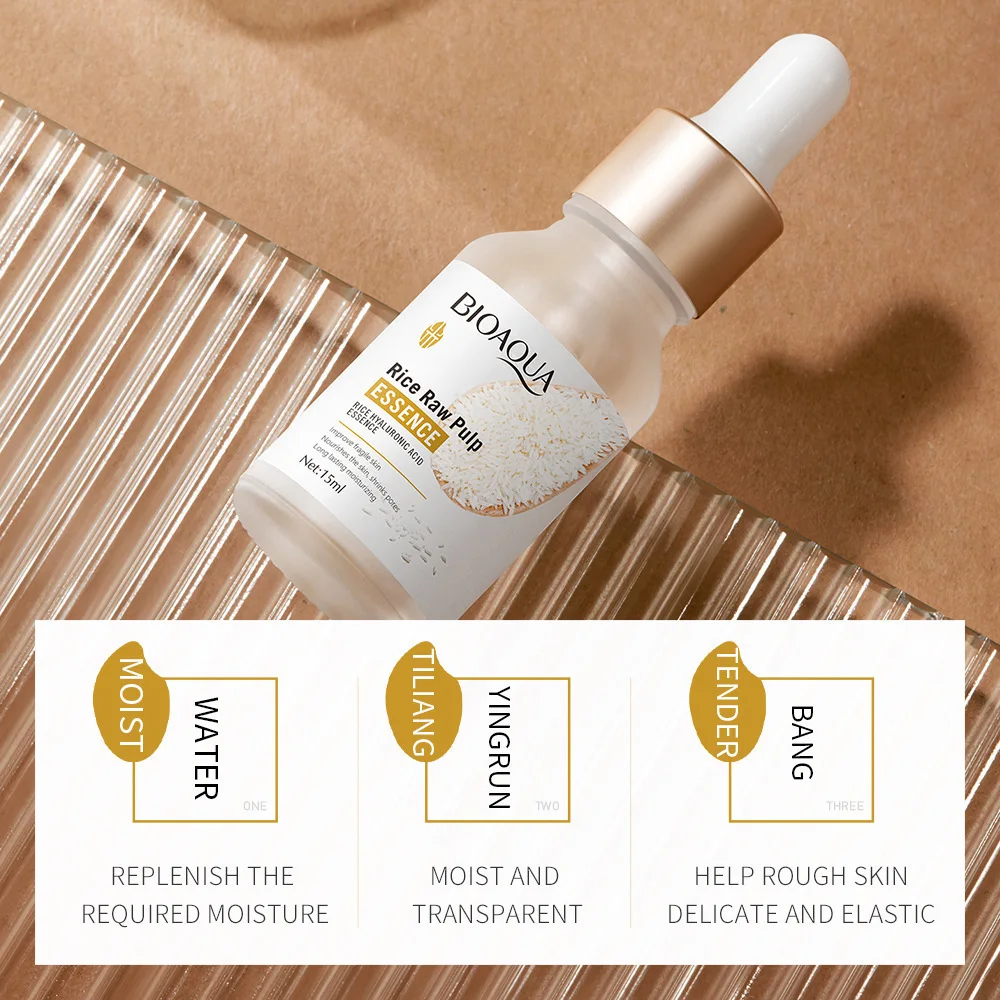 BIOAQUA Rice Raw Pulp Serum Hyaluronic Acid Face Essence Nourishing Moisturizing Brightening  Firming Serum Facial Skin Care