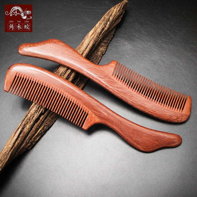 

Red sandalwood comb with fine teeth, thickened handle and pointed tail for hair styling