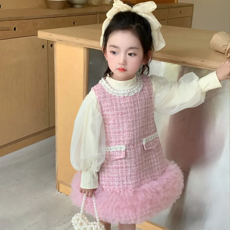 

Girls Suits Children 2024 New Winter Collection Fashion Sweater Top and Dress Two-piece Set Clothes Korean Simple Style