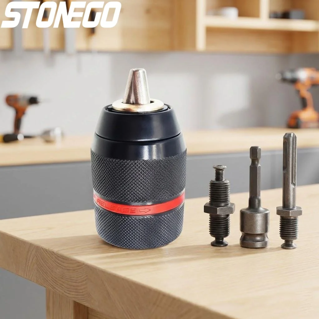 

4Pcs 2-13mm Professional Universal Heavy Duty Keyless Drill Chuck Set 1/4 Hex Shank SDS Plus Square Drive Adapter Impact Screwdriver Tap Wrench Drilling Converter Power Tool Accessories Kit for Hammer Drill