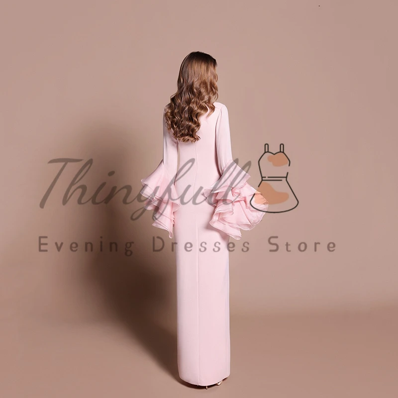 Thinyfull Pink Mermaid Prom Evening Dresses Saudi Arabia Long Sleeve O-Neck Party Dress 2026 Night Cocktail Prom Gown Customized image 2