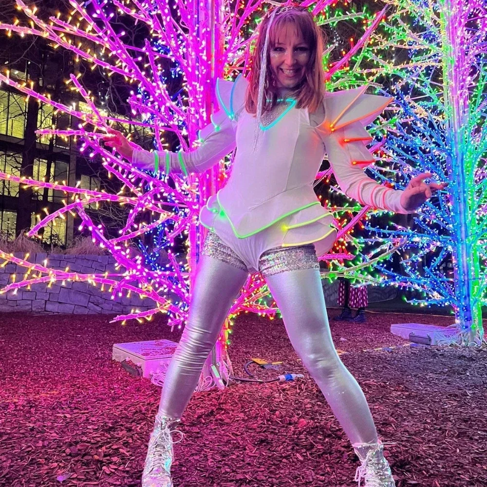 Tutú de Ballet, vestido de baile Led, disfraz para mujer y niña, faldas de baile, traje de fiesta Disco de boda, traje brillante, mono blanco para Cosplay