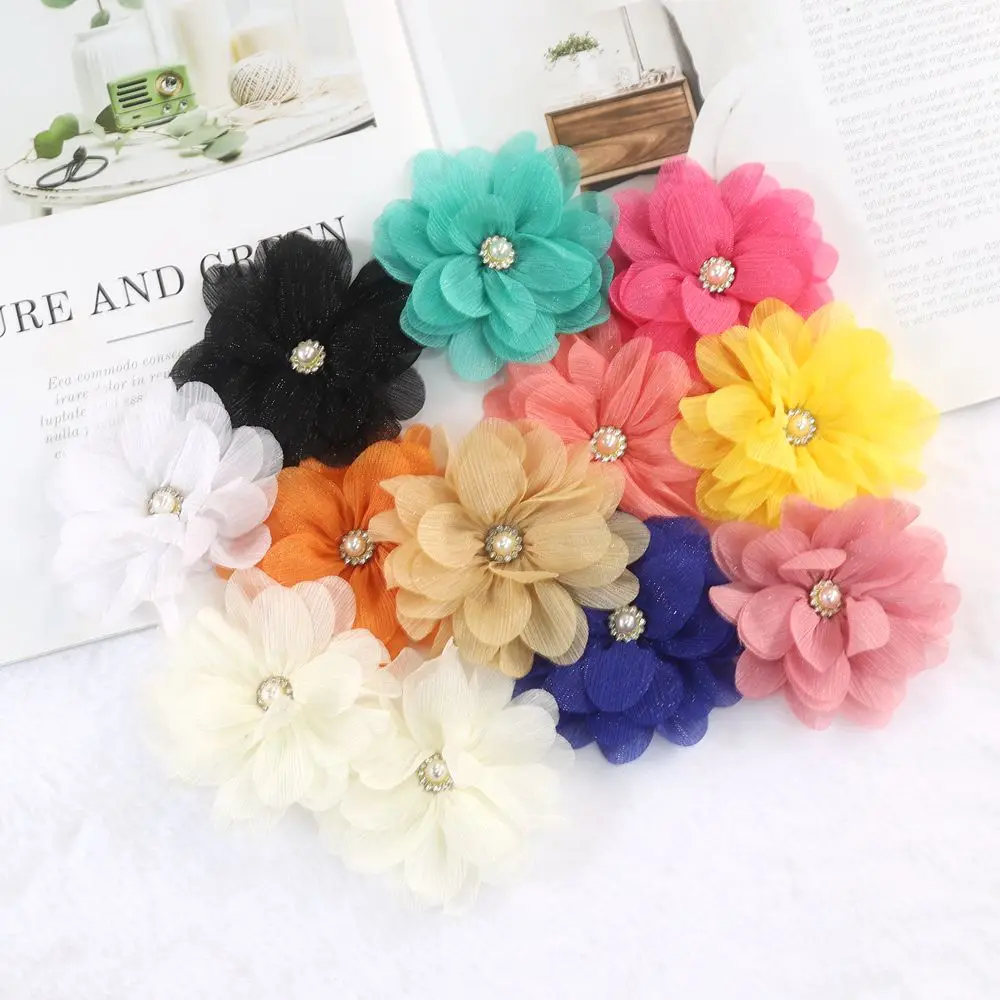 

8PCS 3.4inch Chiffon Flower Girls Hair Accessories Headwear Hair Bowfor Headband Hairband Supplies or No Clip Accessory