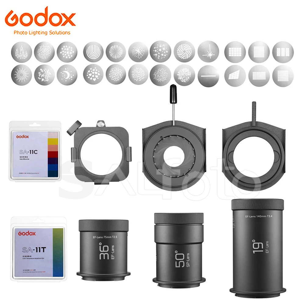 Godox SP-19/36/50 Lens SP-ID Iris Diaphragm Diffuser Color Effects Gobo Set for FP-M FP-R AD-FP Flash Projection Attachment