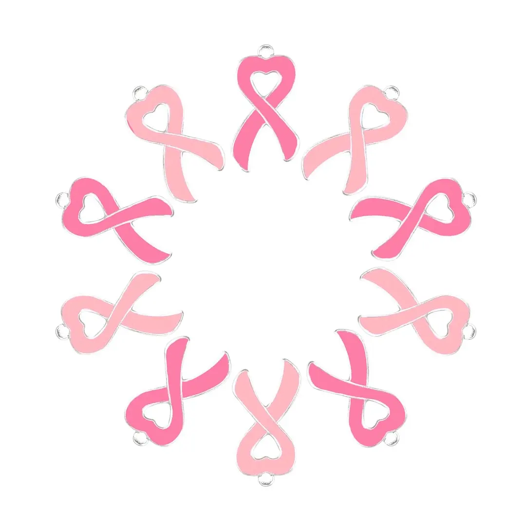 30pcs Pink&hot pink Ribbon Breast Cancer with rhinestone Charms for DIY Jewelry Making