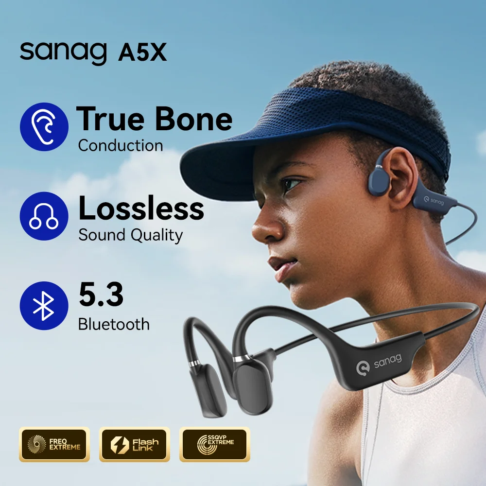 Sanag A5X True Bone Conduction Headphones Wireless Sport Open Ear Bluetooth Earphones 3D Stereo Sound Flash-sale Choice Headset