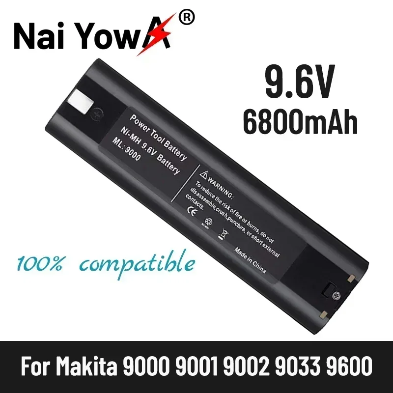 9.6V 6.8Ah NIMH Battery Replacement for Makita 9000 9002 9033, 6095D 6096D 6093D 6012HD DA391D 5090D 4390D 5090D 8402VD ML902