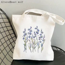 Forget Me Not Blooms Cosmos Flowers Bag Tote Shoulder Lady Bag Harajuku Shopping Canvas Bag Girl Handbag Women Shopper Bag Blue