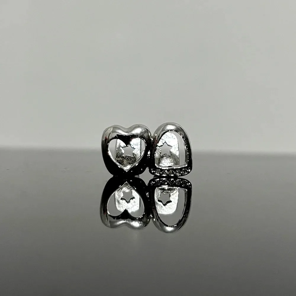 Hip-Hop Doppel-Hohlherz CZ-Stein Grillz Vintage Punk Zirkon Zahnkappen für Zahnspangen Schmuck Geschenk für Männer Frauen – Detail 9