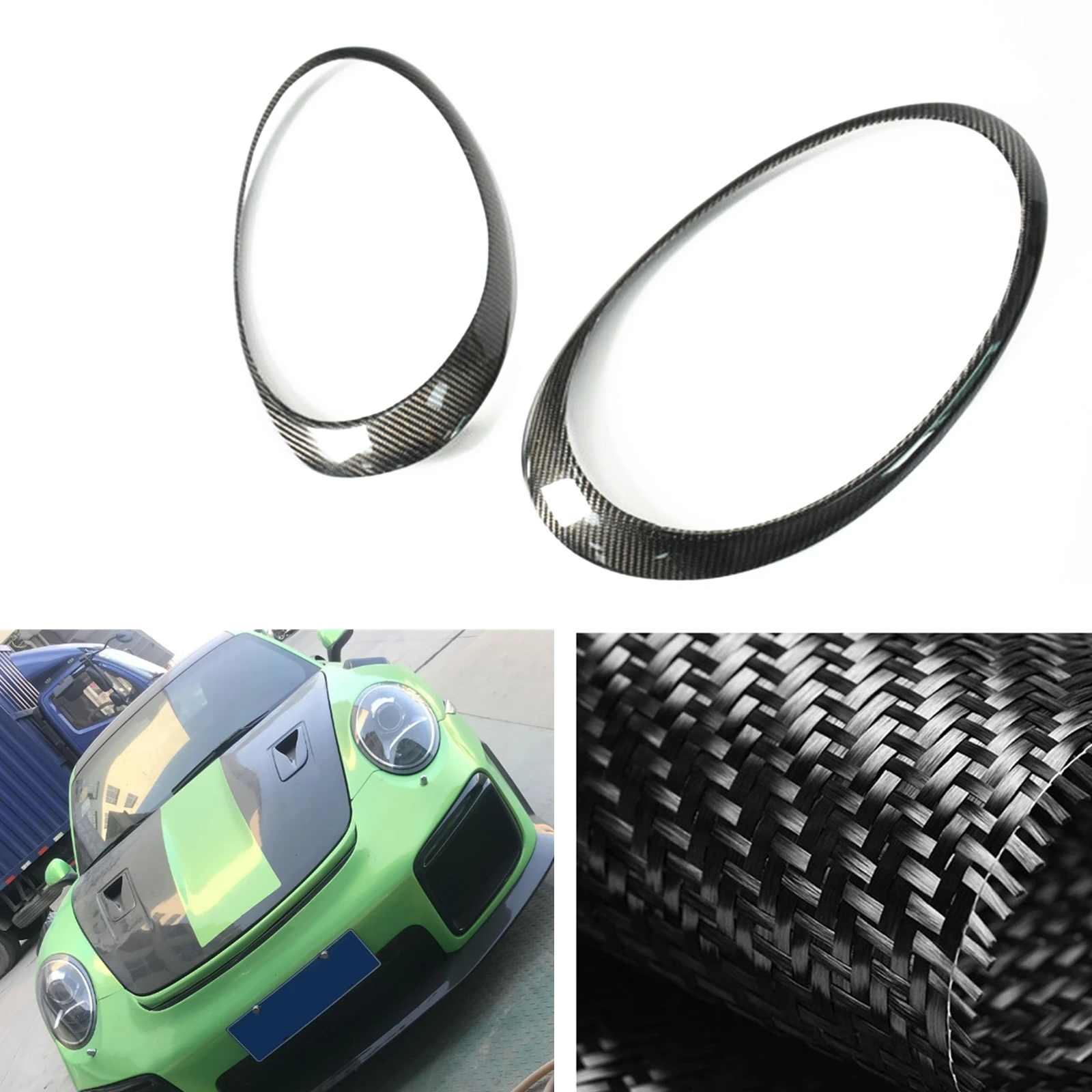 Real Carbon Fiber Headlight Cover Trim For Porsche 911 991-992 Carrera 2012-2015 Car Front Head Lamp Light Strip Headlamp Frame