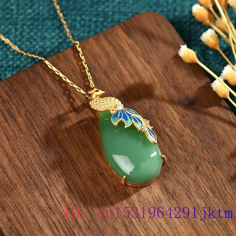 Green Jade Phoenix Pendant Chinese Vintage Natural Jewelry 925 Silver Gemstones Accessories Necklace Chalcedony Gift Charm