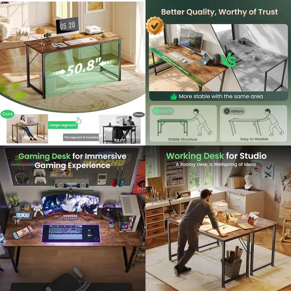 

55 Rustic Brown Metal Home Office Desk with Large Legroom for Gaming, Writing, and Studying