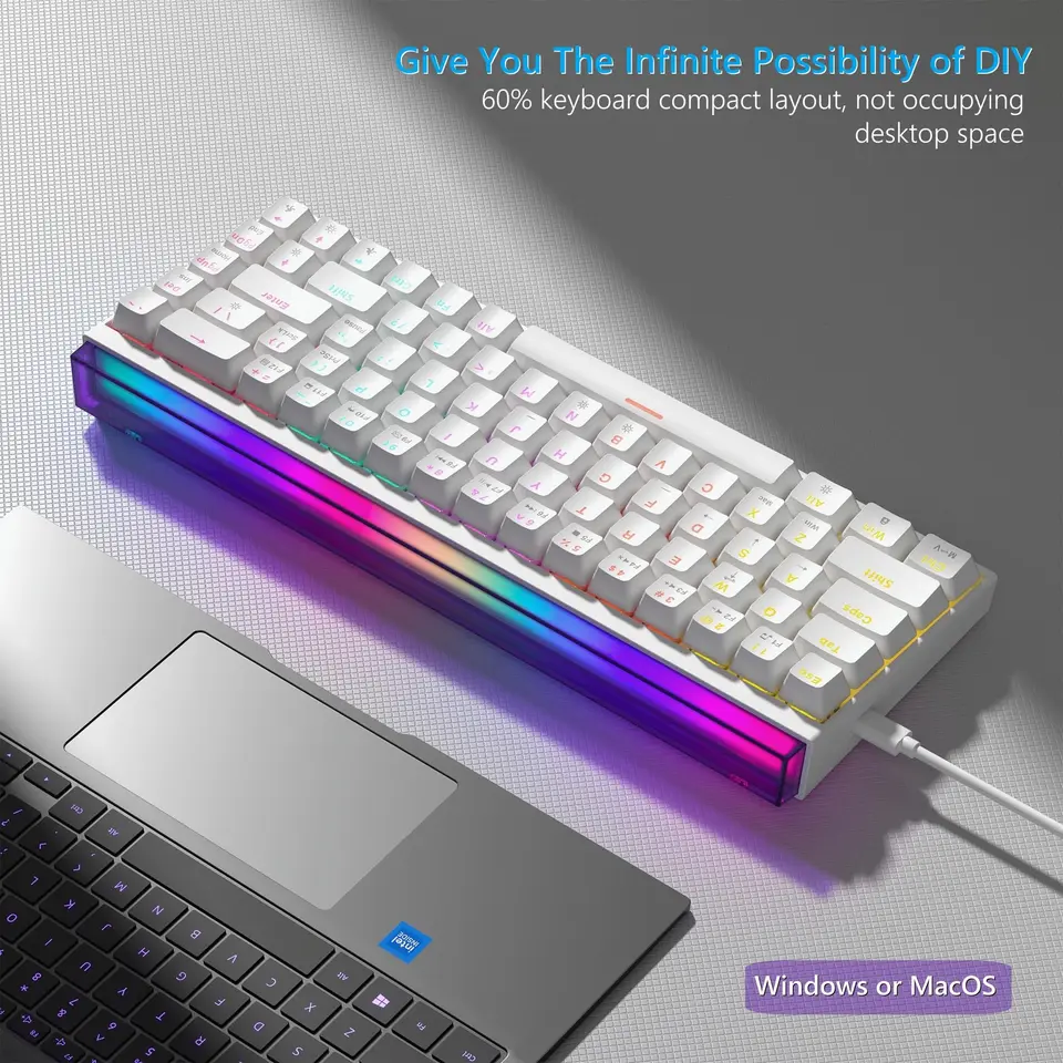 Womier ホワイト 60% WK68 PRO メカニカルゲーミングキーボード ライト