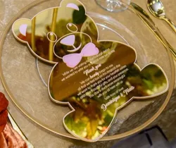10PCS Bear Shape Mirror Birthday Invitation Card Laser Cut Custom Printing Wedding Thank you Invitations Bar Mitzvah Gift Card